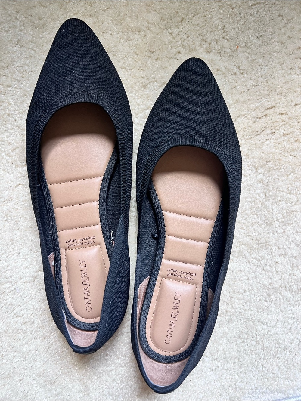 Cynthia Rowley Black Pointed Knit Slip-On Flats